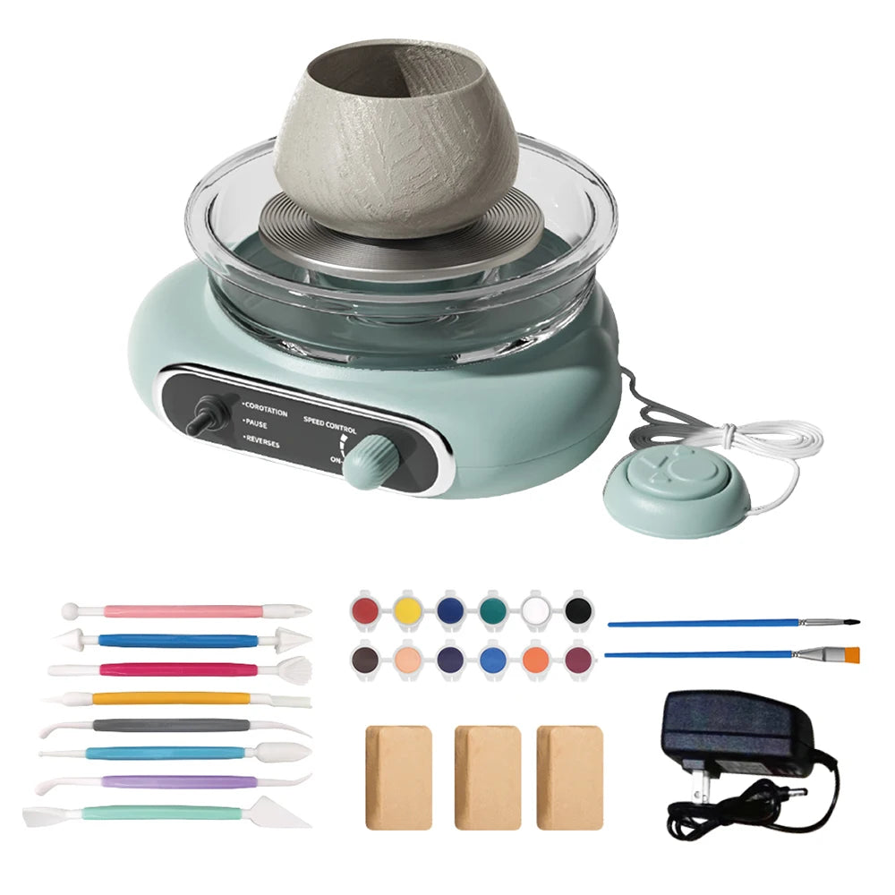 Mini Pottery Wheel Kit Pottery Clay Art 4.7" Turntable Electric Pottery Wheel Detachable Cleaning for Home DIY Ceramic Work