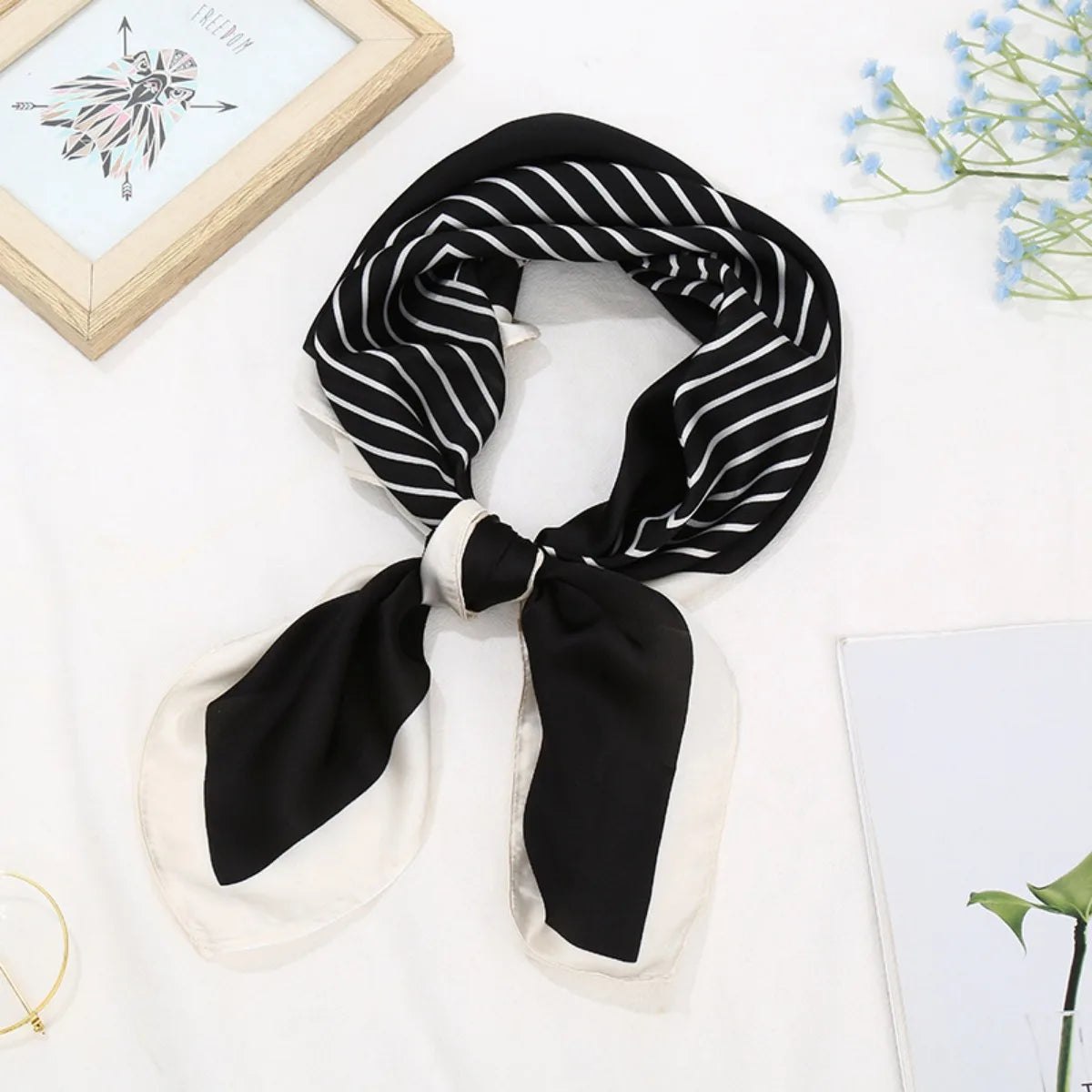 70cm Small Square Head Scarfs for Women Silk Scarf Letter Printed Scarves Headscarf Hair Accessories