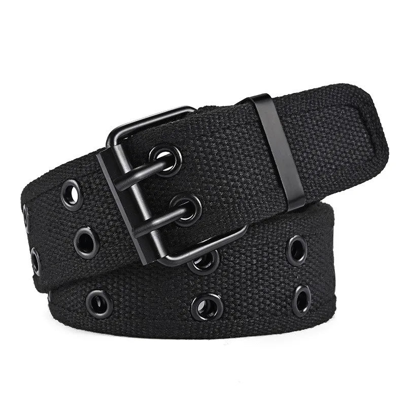 2023New Men's Double Row Needle Buckle Woven Belt Women's Belt Leisure Sports Outdoor Work Belt with Cargo Pants Jeans Belt