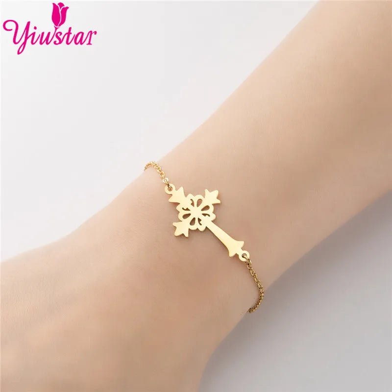 New Simple Christian Cross Stainless Steel Chain Bracelets for Women Men Religious Jewelry Lucky Cuff Bangles Gift Wholesale