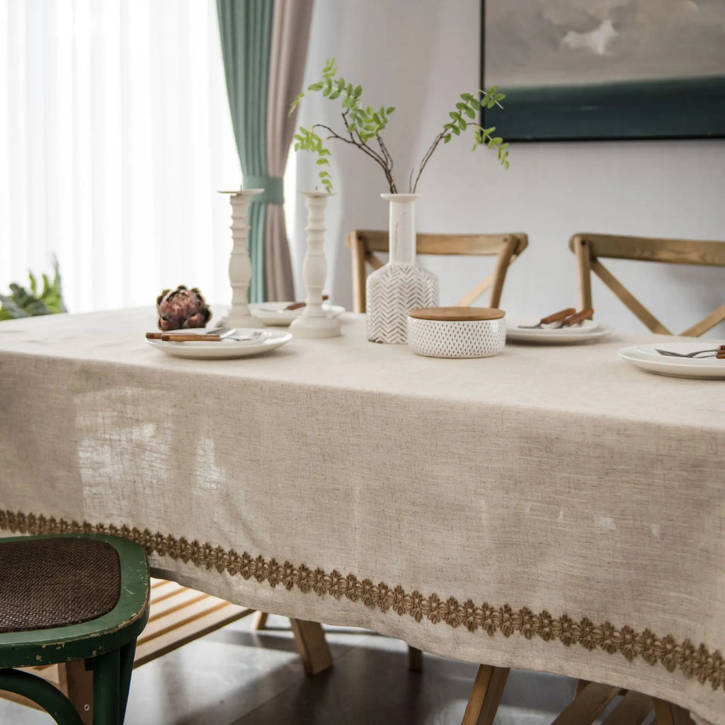 Cotton Linen Jute Lace Tablecloth for Wedding Home Party Dining Banquet Decoration Flax Fabric Table Cloth Luxurious Table Cover