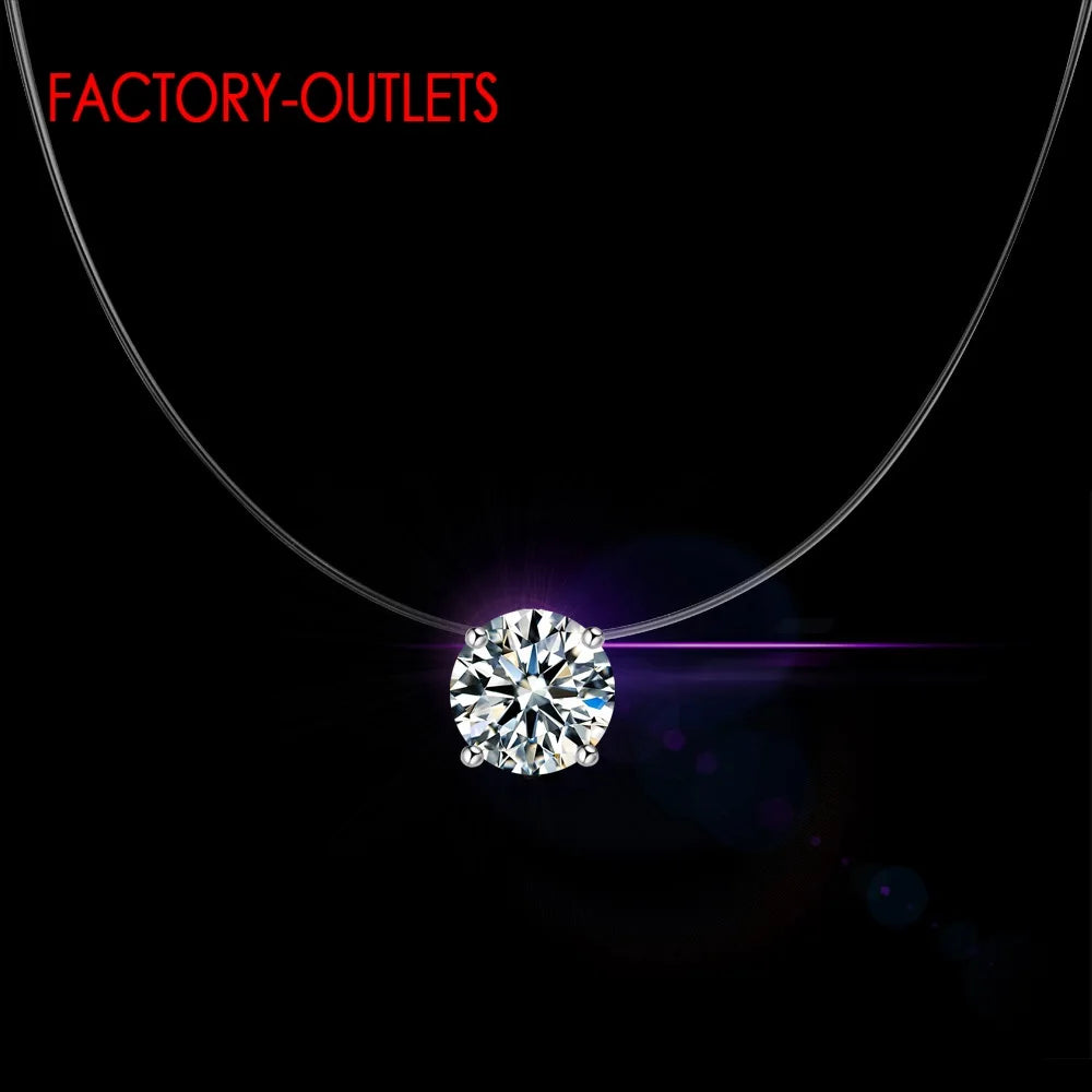 Big Sale 925 Sterling Silver Chokers Necklace Cubic Zircon Pearl CZ Round Heart Cross Moon Square Transparent Fish Line Jewelry