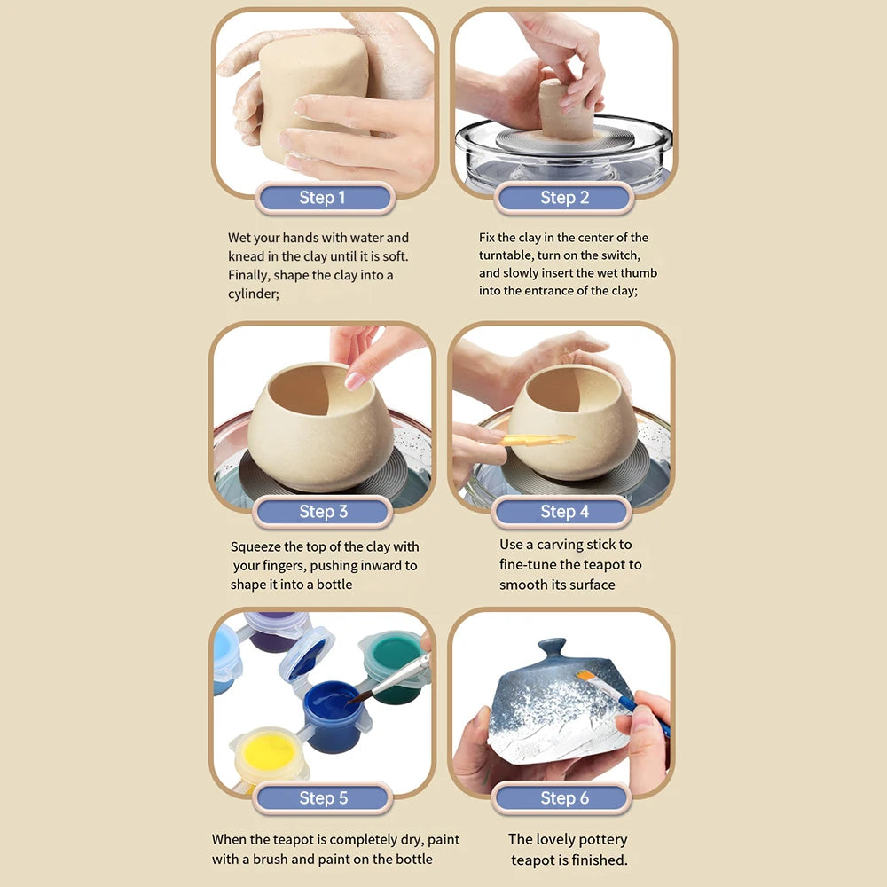 Mini Pottery Wheel Kit Pottery Clay Art 4.7" Turntable Electric Pottery Wheel Detachable Cleaning for Home DIY Ceramic Work