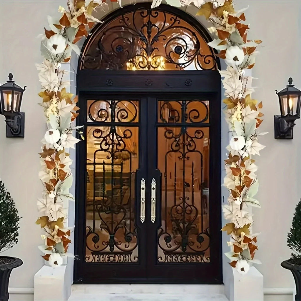 1pc Autumn Maple Leaf & Pumpkin Wreath Perfect for Thanksgiving Halloween Christmas Fall Party Decoration Festive Wall Hanging
