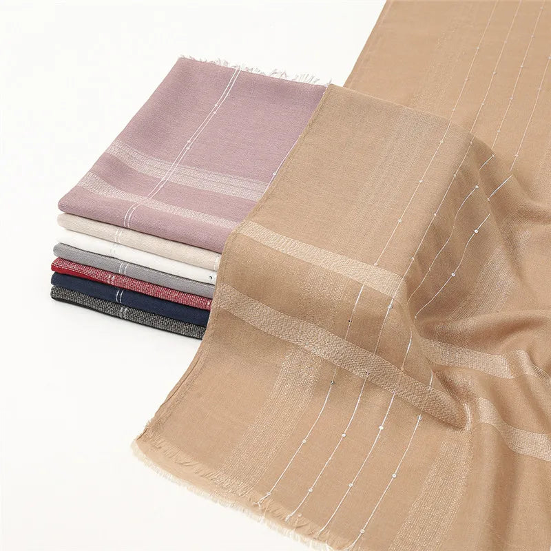 Plain Lurex Glitter Sequin Striped 100% Polyester Fringe Shawl Scarf Lady High Quality Wrap Pashmina Stole Bufandas Muslim Hijab