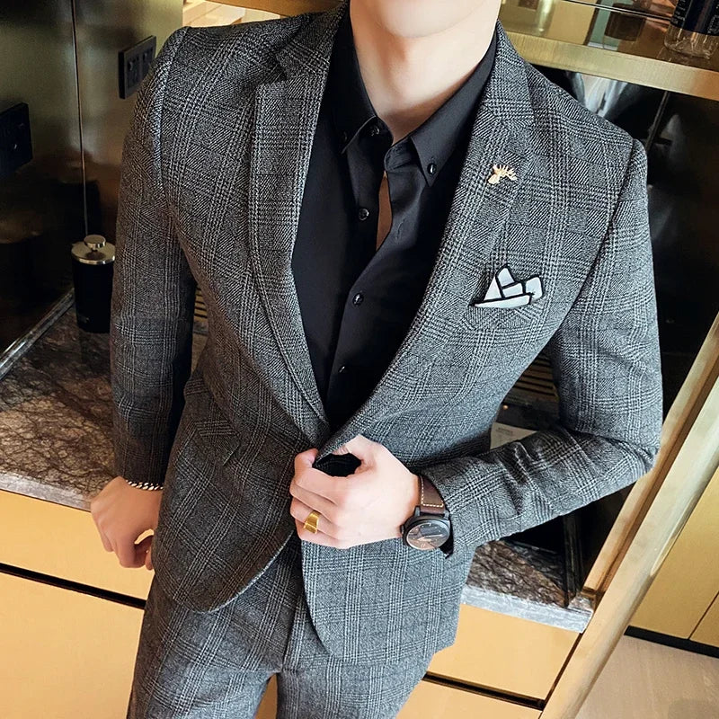 2025 Suit (Blazer+ Pants) Men's Fashion Hosts British Style Work Business Wedding Casual Art Style Elegant Gentleman Suit M-5XL