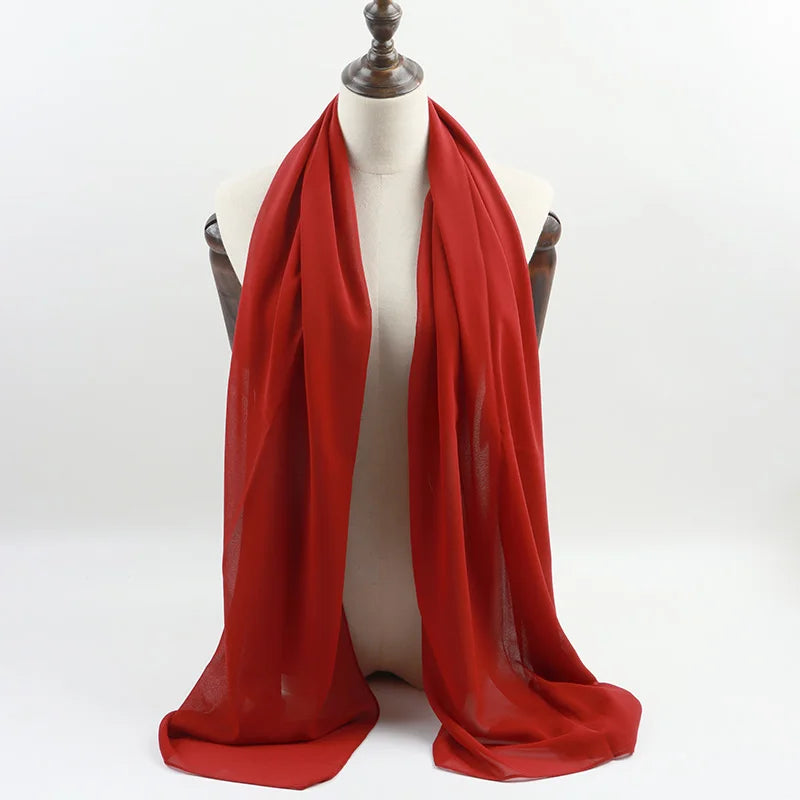Fashion Pearl Chiffon Hijab Shawls Of Muslim Women Solid Color Head Wraps Scarf For Ladies