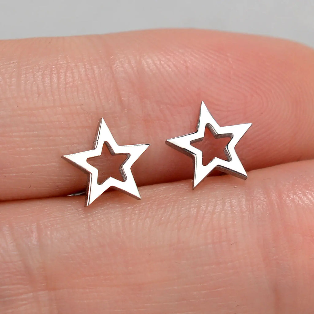 Minimalist Stainless Steel Earings Mini Heart Star Geometric Stud Earrings For Women Cute Cat Dog Flower Leaf Earrings Jewelry