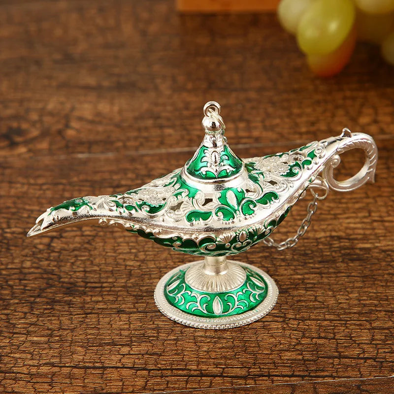 12cm(4.7")Classic Rare Hollow Legend Aladdin Magic Genie Lamps Incense Burners Retro Wishing Oil Lamp Home Decor Gift