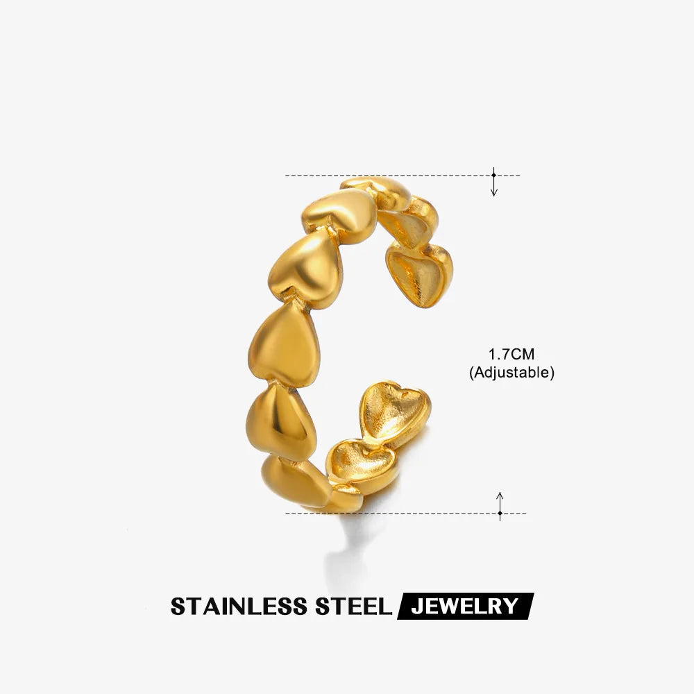 Stainless Steel Love Heart Open Ring For Women Girls Minimalist Adjustable Ring Fashion Jewelry Wedding Party Gift Wholesale