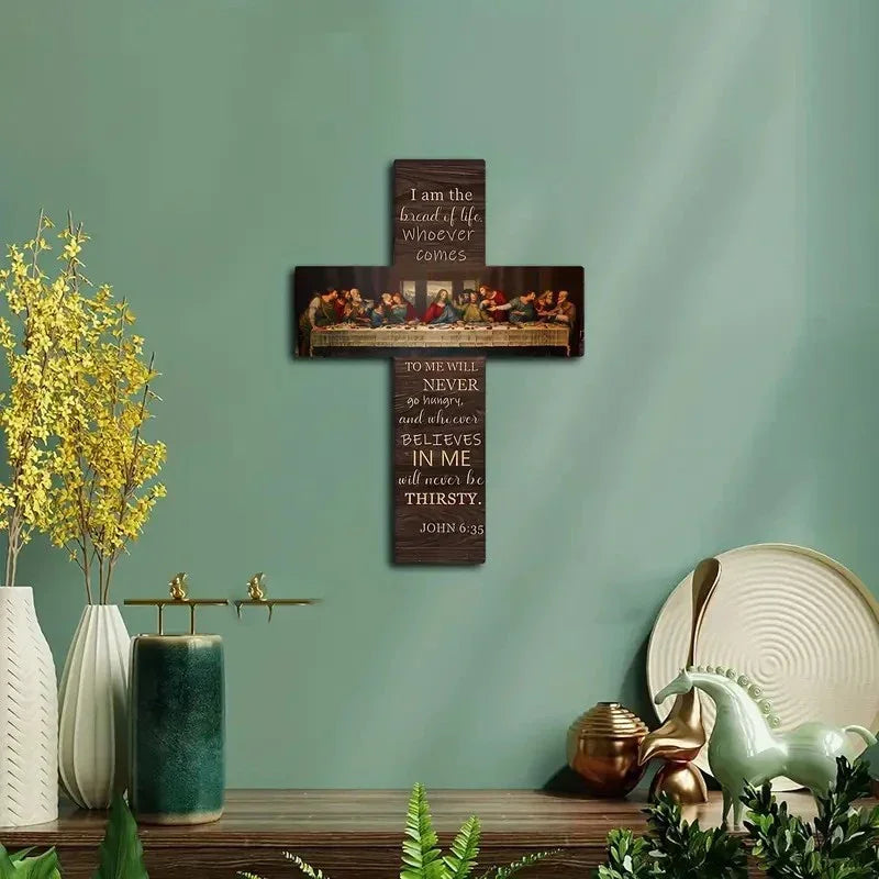 Wooden Sign: The Last Supper Scene. Cross Wall Art Plaque. Bible Scripture Wall Hanging for Home Decoration