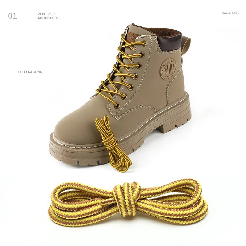 1 Pair 4mm Two-color Striped Round Color Polyester Shoelaces For Work Shoes Martin Boots Leather Boots Shoe Laces 100/120/150CM