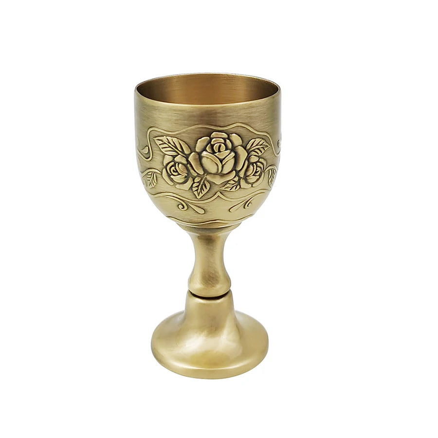 Vintage Goblet Flower Embossed Gold Communion Cup Copper Metal Wine Chalice Flower Embossed Shot Glasses Copper Metal Wine Cups