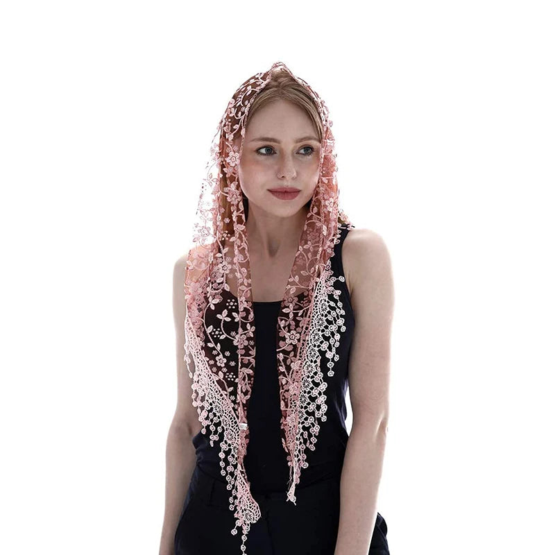 Fashion Church Shawl Lace Veil Polyester Scarf Bandana Church Prayer Wedding Mantilla Chapel White Embroidered Hijab Women Scarf