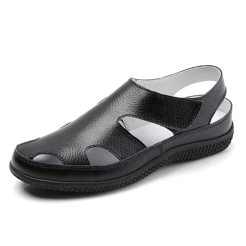 Women Sandals Genuine Leather Summer Ladies Comfortable Round Toe Ankle Hollow Sandals Female Soft Sole Sandals Woman
