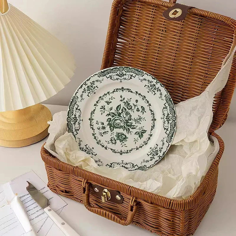 8/10Inch French Vintage Rose Ceramic Plate European Style Dinner Dishe Plates Salad Dessert Dinner Dish Household Art Tableware