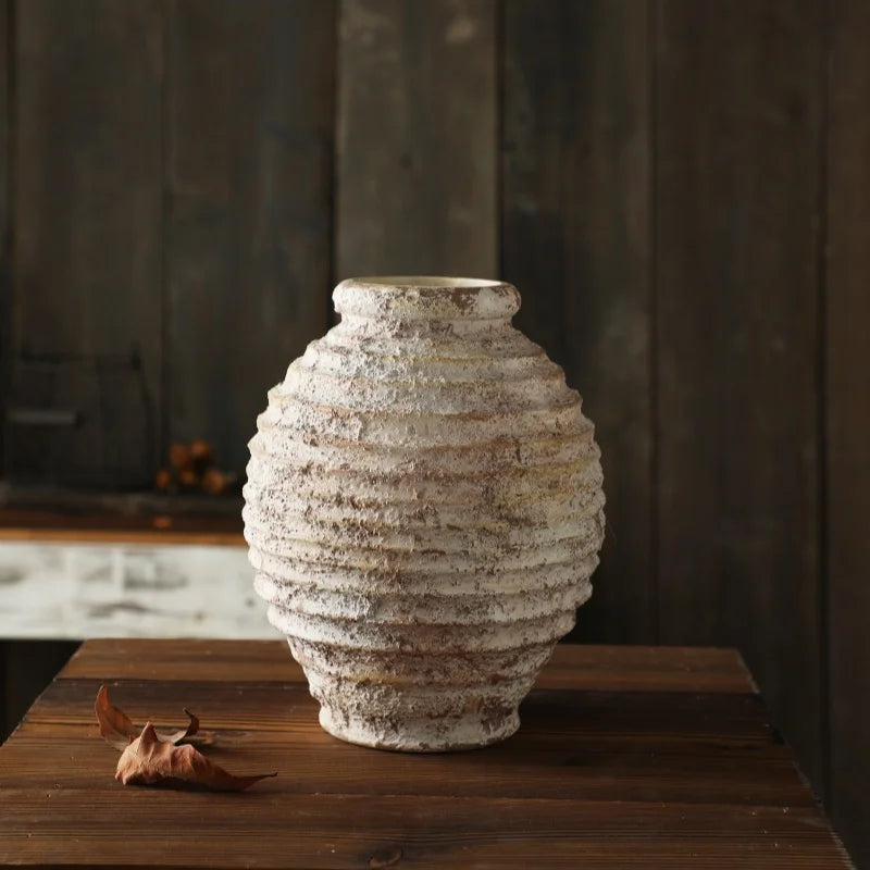 Retro Nostalgic Rough Clay Pottery Vase 21.5CM High Vasen Room Decoration Vases Vintage Handmade Style Home Decor Items