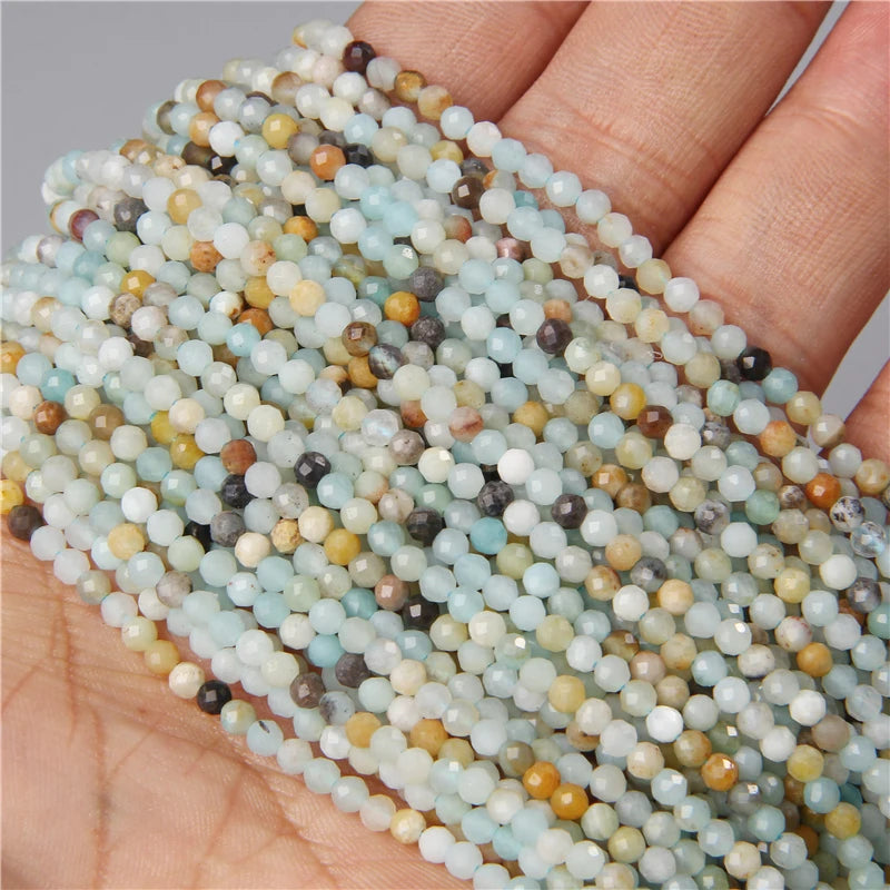 Micro Faceted Bead Natural Stone Beads Facted Green Emeralded 2 3 mm Spacer Loose Beads for Jewelry Making Necklace DIY Bracelet