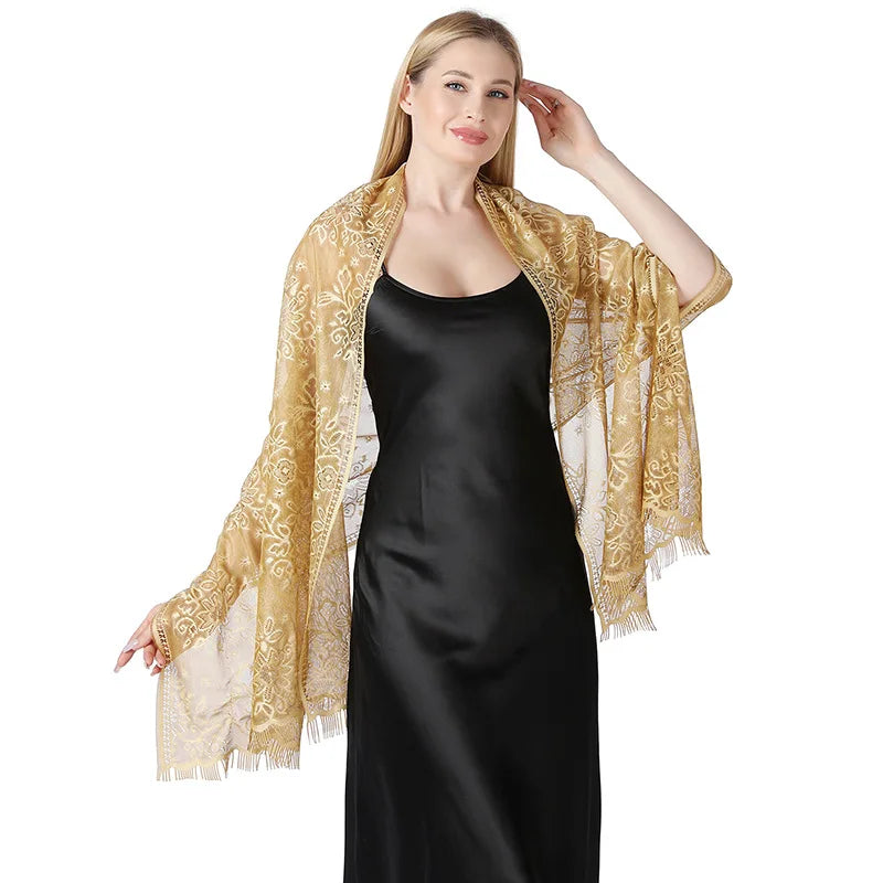 Pure Color Floral Mesh Lace Shawls for Women Evening Dresses Shawl Bridal Bridesmaid Wedding Boleros Lady Party Capes Wraps