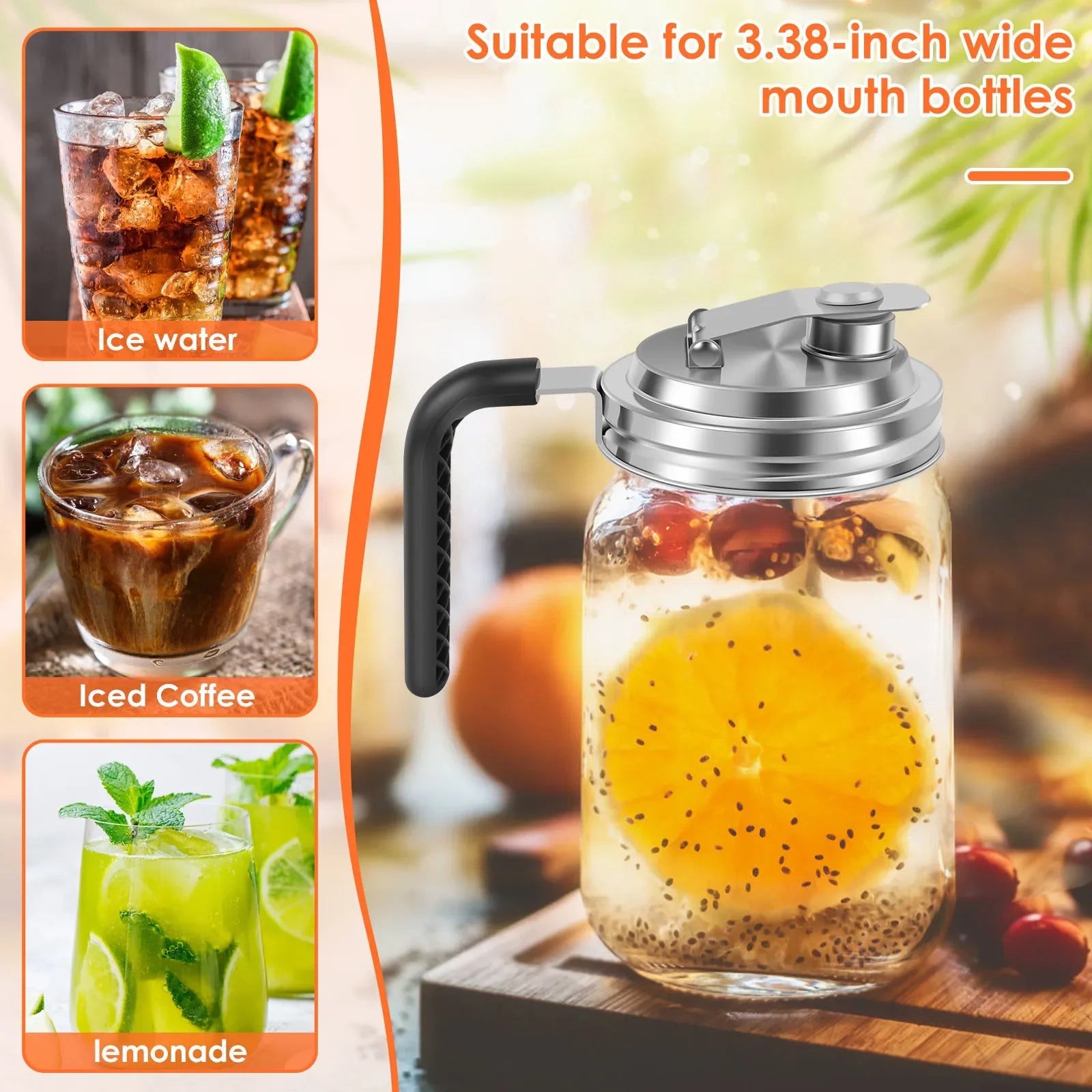 2PCS Pitcher Flip Cap Mason Jar Pour Spout Lid for Wide Mouth Mason Jars Mason Jar Airtight Handle Lid Leak Proof Seal Cover