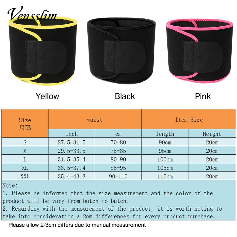 Vensslim Sports Waist Trainer Trimmer Sweat Body Shaper Belt Workout Slimming Belly Band for Men Gym Exercise Burn Fat Corset