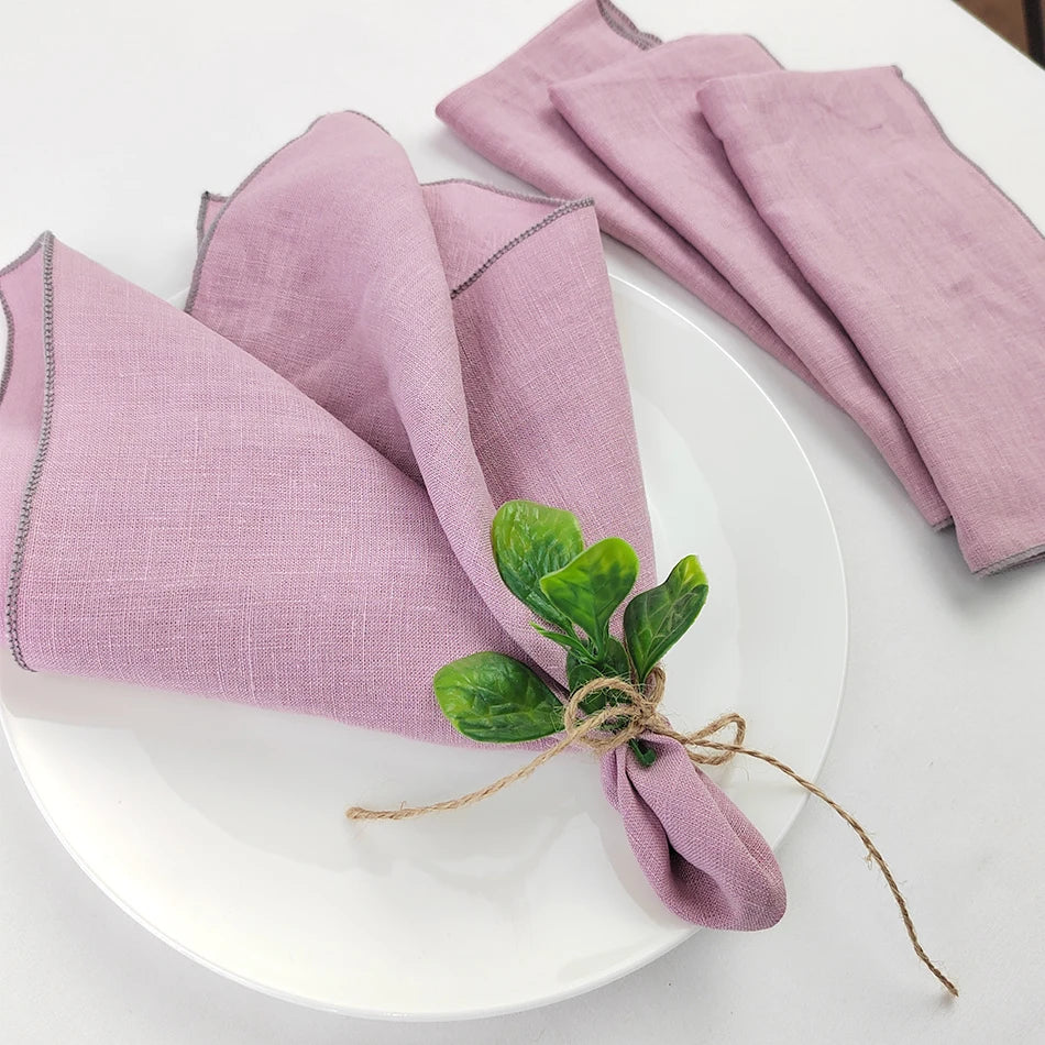 Set Of 4 Pure Linen Napkins Cloths Reusable 40x40cm Soft Comfortable Fabric Kitchen Accessories for Wedding Birthday Parties