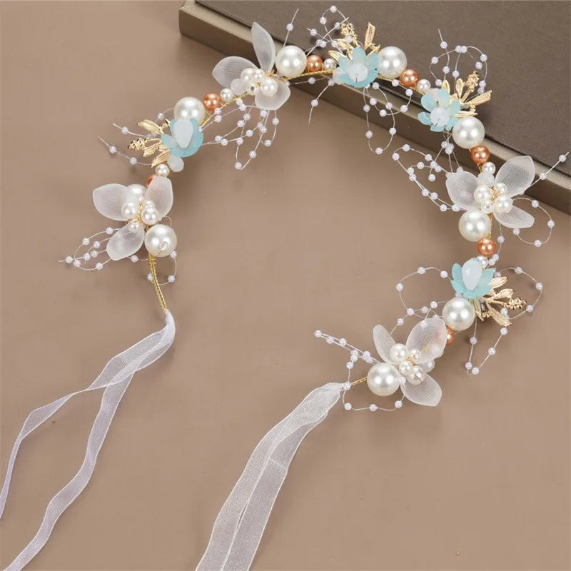 Elegant Girls Headband Imitated Pearl Hair Headdress Baby GirlsFlower Wreath Bride Garland Head Hoop Wedding Headbands Hair