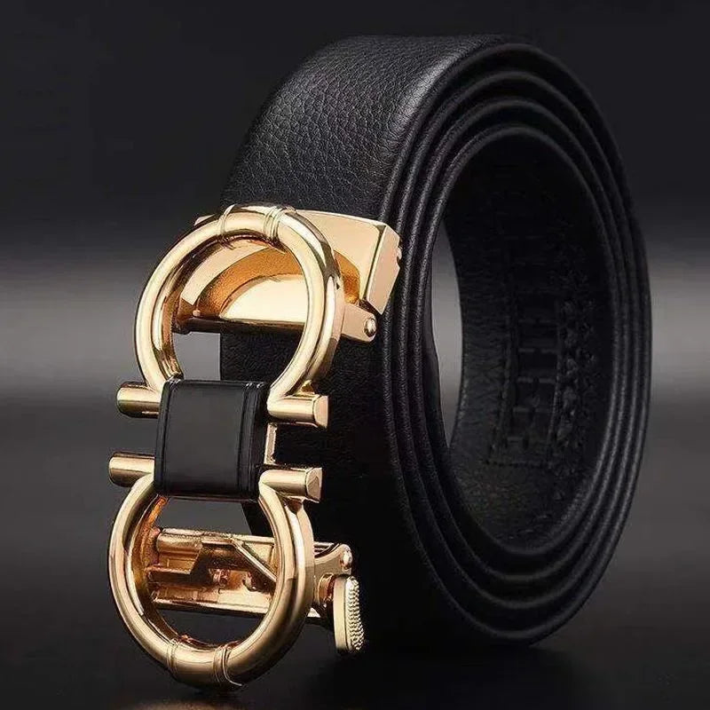 Men's minimalist high-end leather alloy fully automatic buckle head versatile Korean business European and American waist belt