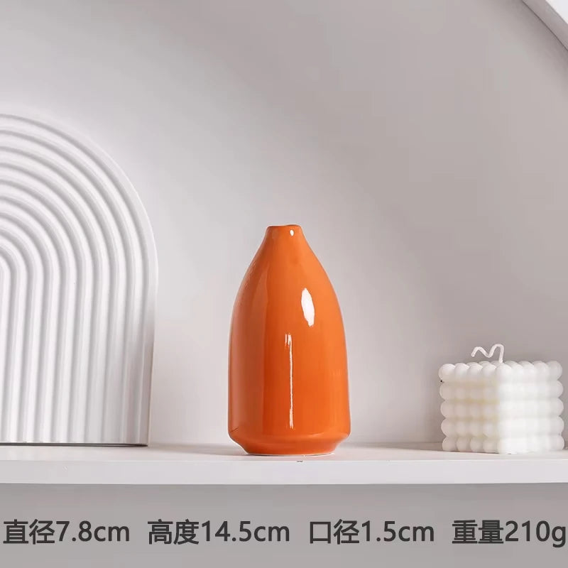 Modern Ceramic Vase with Minimalist Design, Dried Flower Vase, New Chinese Style Ceramic Vase, Luxury Home Decor Orange Ceramic