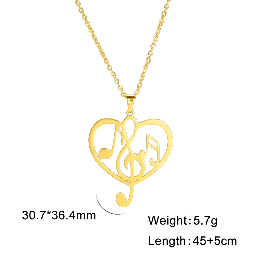 Amaxer Heart Music Note Necklace Treble Clef Music Staff Pendant Choker Clavicle Chain Artist Concert Jewelry Gift
