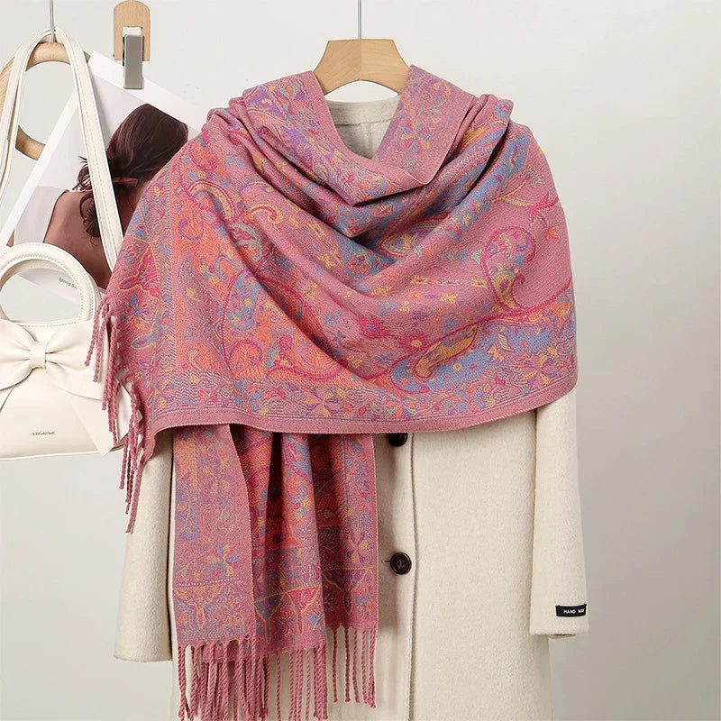New Shawl Warm Winter Scarf Hijab Women Print Paisley Cashmere Pashmina Thick Wrap Head Neck Foulard Luxury 2024 Blanket Echarpe