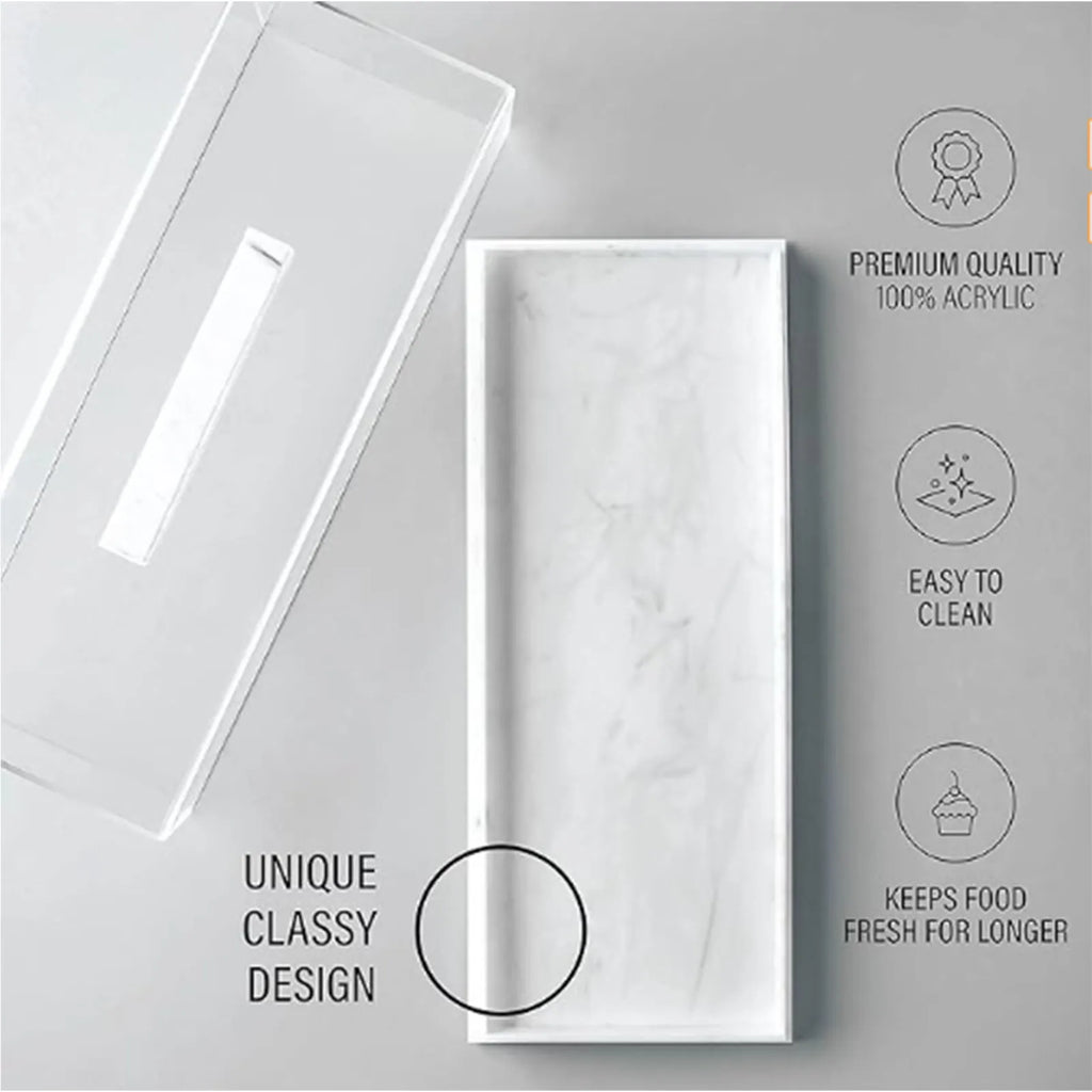 Cake Plate Dish Rectangle Cake Platter Rectangular Cake Tray Marble Grain Acrylic Multifunctional Dessert Serving Tray with Lid