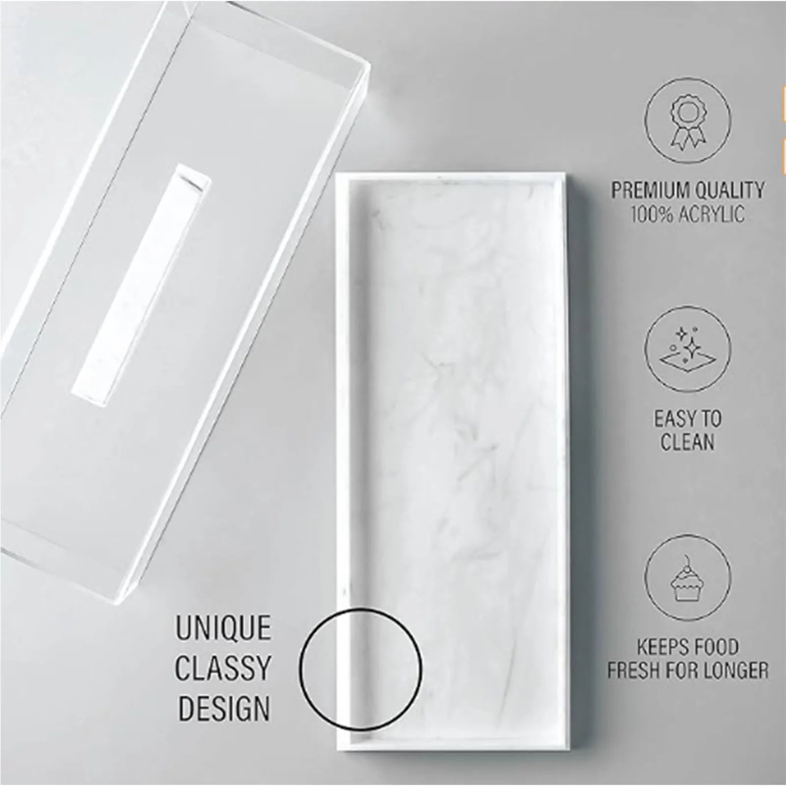 Cake Plate Dish Rectangle Cake Platter Rectangular Cake Tray Marble Grain Acrylic Multifunctional Dessert Serving Tray with Lid