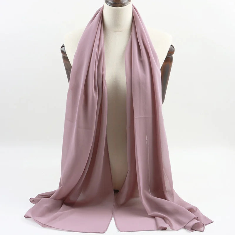 Fashion Pearl Chiffon Hijab Shawls Of Muslim Women Solid Color Head Wraps Scarf For Ladies