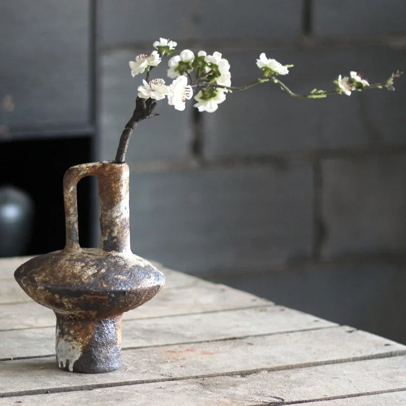 Ceramic Vase Crude Pottery Hand-made Ceramic Bottle Flower Vase Floral Arrangement Accessories Home Decoration Terrarium