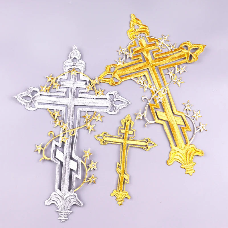 Jesus Cross Embroidery Patch For Clothes Gold Silver Cross Iron On Patches For Clothing Personality Appliques Craft Decoration