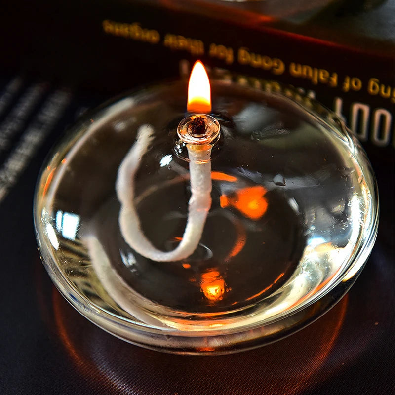 Handmade Oblate Transparent Glass Candlestick Oil Lamp with Wick Dinner Table Candle Rustic Christmas Home Decoration