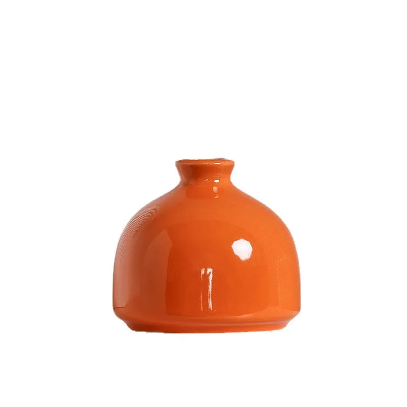 Modern Ceramic Vase with Minimalist Design, Dried Flower Vase, New Chinese Style Ceramic Vase, Luxury Home Decor Orange Ceramic