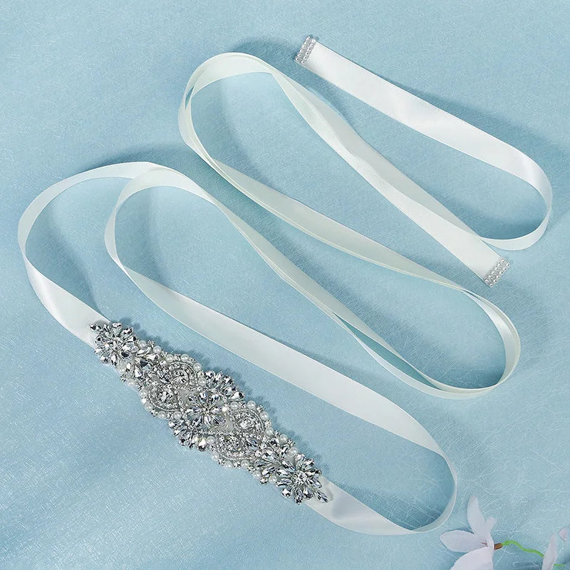Silver Crystal Bridal Sash For Women Elegant Wedding Dress Belt With Stones New Rhinestone Pearl Bridal Belt Dresses Accessories