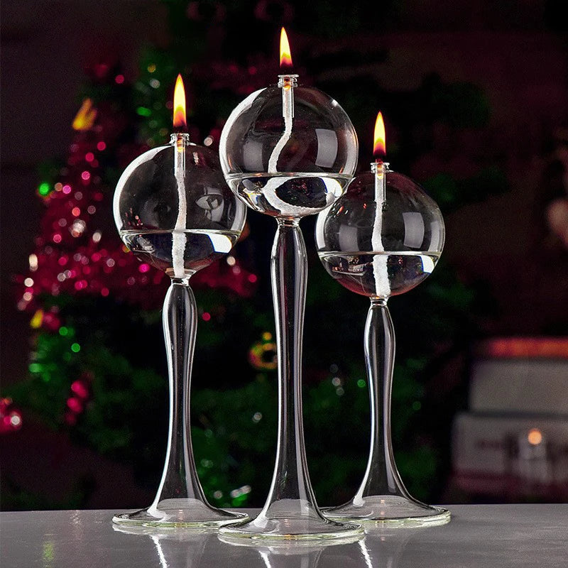 Transparent Glass Candlestick High Foot Oil Lamp Candlelight Candle Holders Rustic Wedding Party Dinner Home Table Decoration