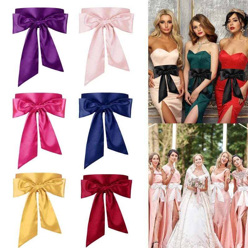 Women Sash Belt for Bow Dress Long Satin Waist Belt for Wedding Party Special Occasion