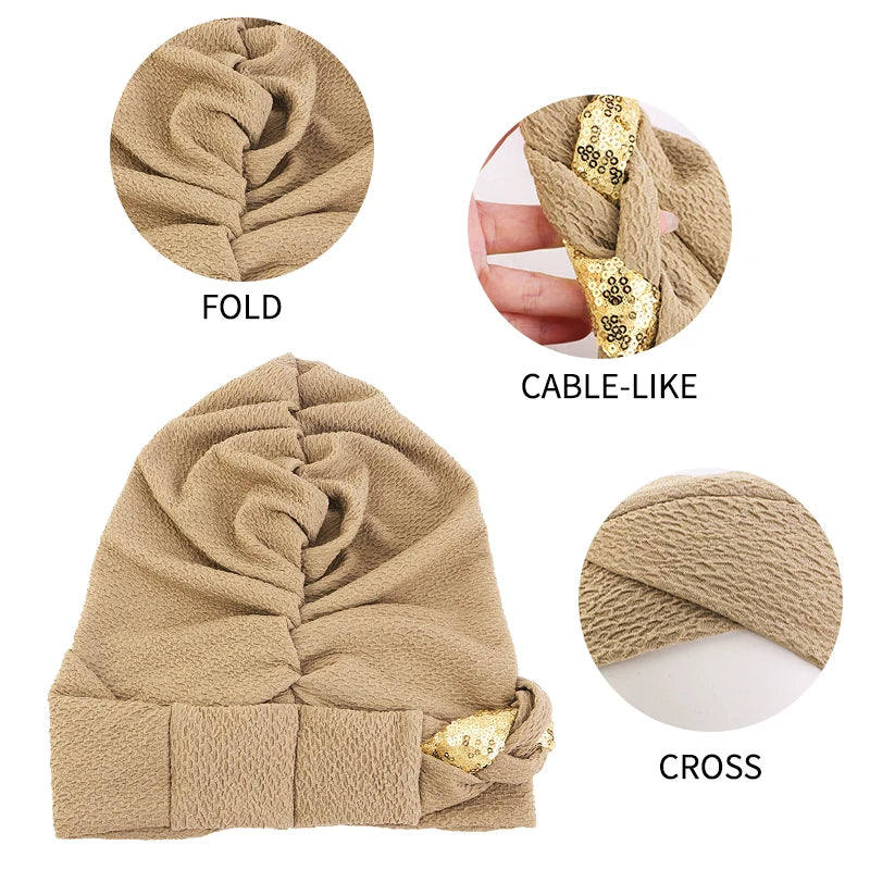 New African Headband Turban Cap Muslim Fried Dough Twists Braid Head Cap Islamic Chemo Hair Care Hats Beanie Headscarf