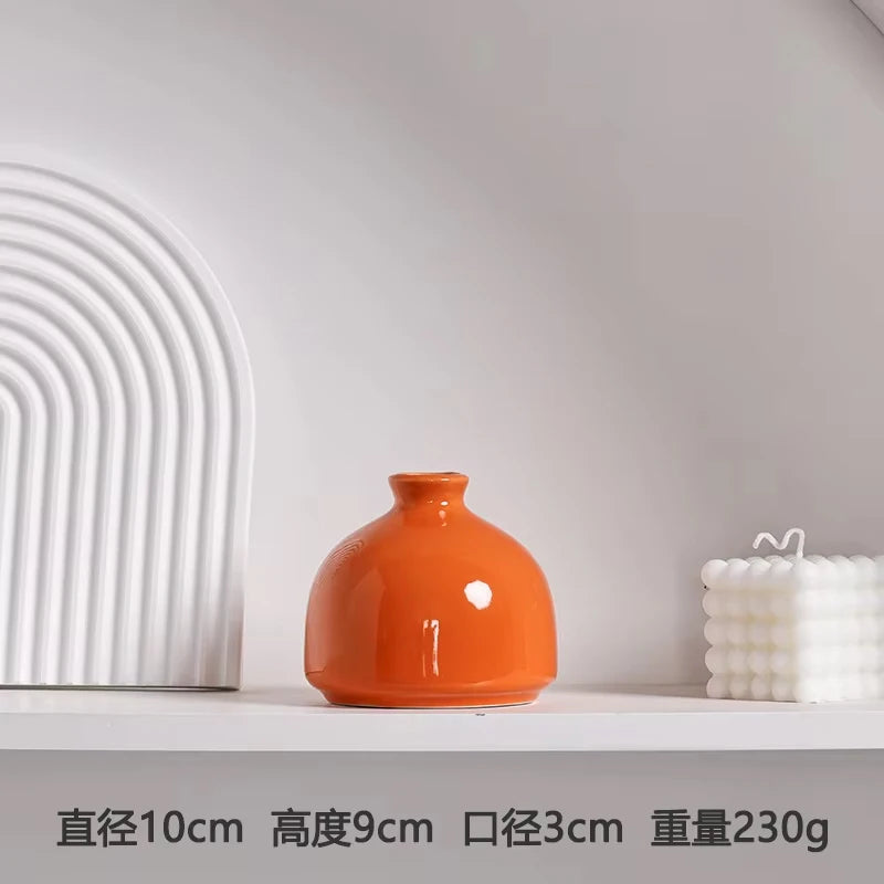 Modern Ceramic Vase with Minimalist Design, Dried Flower Vase, New Chinese Style Ceramic Vase, Luxury Home Decor Orange Ceramic
