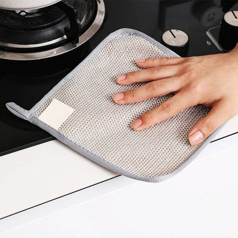 New Non Scratch Wire Dishwashing Cloth Three Layer Enlarged Cloth Multi Functional Kitchen Thickened No Greasy Dishwashing Cloth