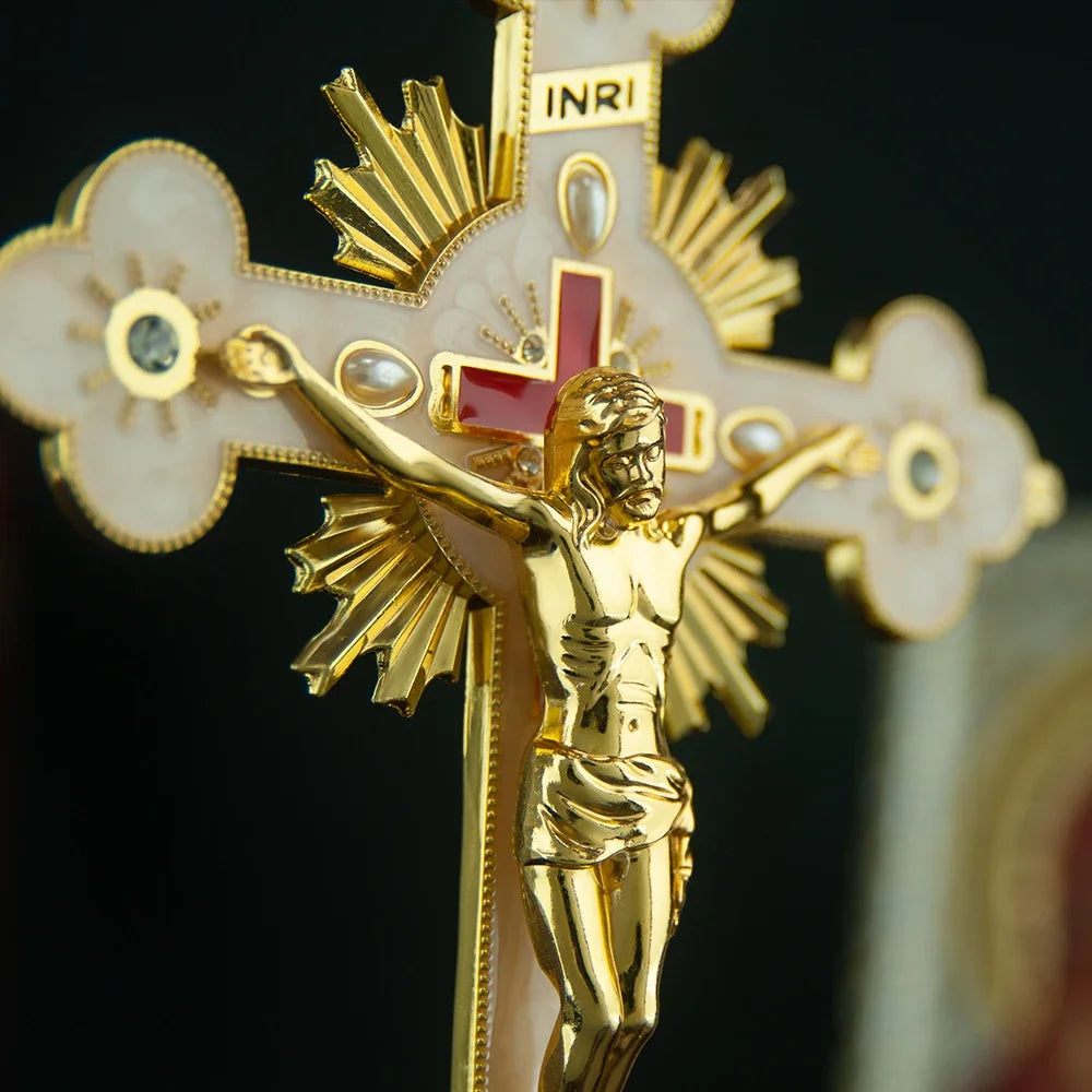 Religious Vintage Catholic Jesus Cross with Stand - Standing Crucifix for Home Decor