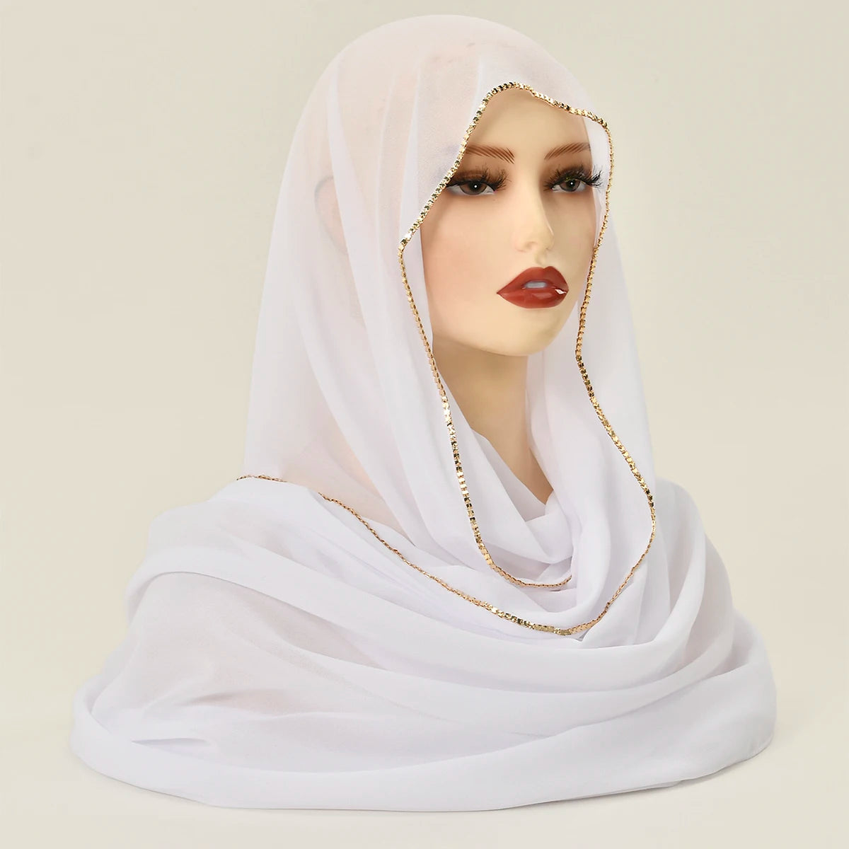 Rhinestone Chiffon Hijab Scarf For Women Stretch Shawl Plain Muslim Headband Fashion Solid Color Long Muffler