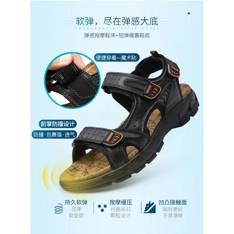 Designers Men's Sandals Luxury Genuine Leather Men's Sandals   High Quality Soft Casual Sandals for Men Beach Hiking Men's Shoes