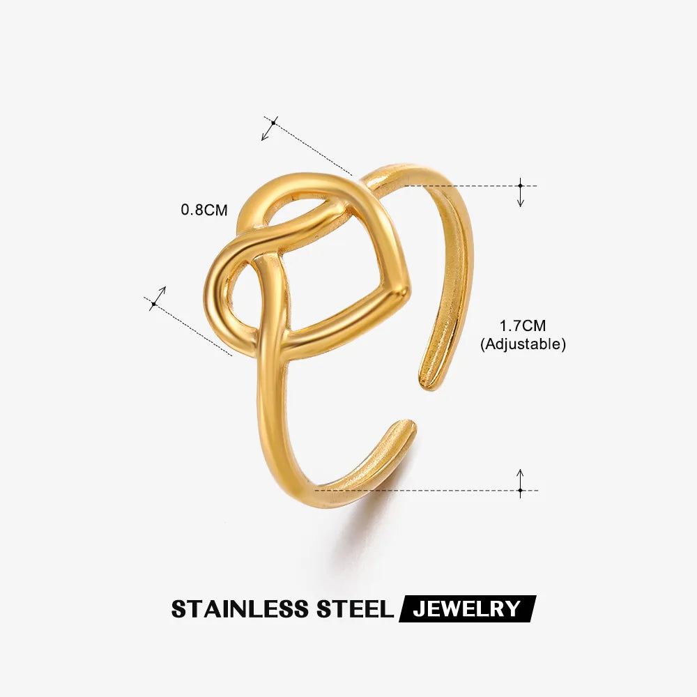 2023 New Gold Color Stainless Steel Finger Ring Minimalist Metal Heart Love Opening Ring for Women Girls Party Jewelry Gift