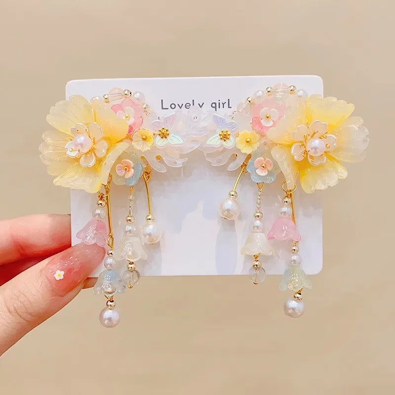 Children's Headwear Ancient Style Girl Hanfu Hair Bundle Wig Accessories Princess Dress Up Gift