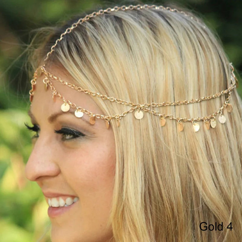 Boho Bridal Wedding Head Chain Bohemian Pendant Forehead Headband Chain Hairbands for Women Headpiece Hair Jewelry Accessories